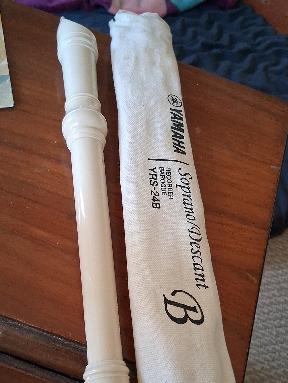 Yamaha White Soprano Recorder with Branded Cloth Sleeve